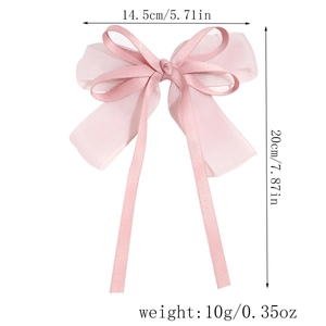 Pink layered organza ribbon hair bow dimensions showing 14.5cm width and 20cm height