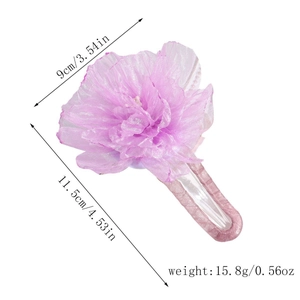 Detailed size chart for the large purple organza flower hair clip showing 11.5cm length
