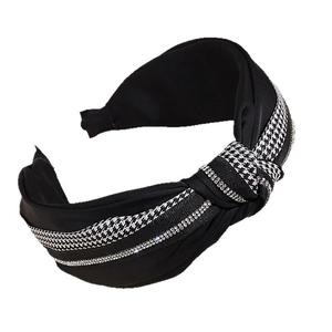 Eleganter schwarzer geknoteter Haarreif mit Hahnentrittmuster und glitzernden Strasssteinen