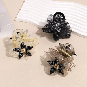 Elegant Mesh Flower Hair Claw Clip For Women Elegant Rhinestone Mesh Gauze Shark Clip Hair Styling Accessory Headwear