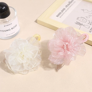 Elegant large organza flower hair claw clip with pearl center in white and pink colors