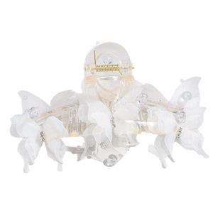 Stereo white butterfly hair claw clip with pearls and organza for vacation hairstyle