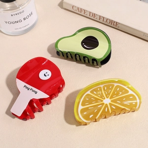 Simpatici fermagli per capelli a forma di frutta e racchetta con avocado e design arancia