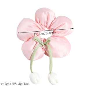 Détails du chouchou fleur tulipe rose de 17,5cm avec les dimensions et le poids indiqués