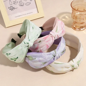 Diadema Ancha con Nudo Floral para Mujer Banda para el Cabello Estampada de Satén Accesorios para el Cabello de Moda para Maquillaje