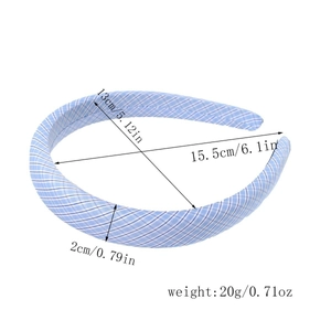 Detailed dimensions of blue checkered headband showing height 13cm and width 2cm size