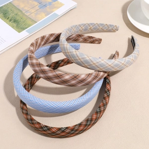 Vintage Plaid Cloth Headband Korean Style Checkered Fabric Hairband Elegant Handmade High Skull Top Headwear For Women
