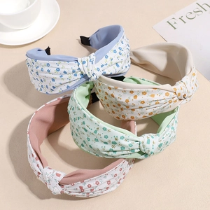 Diadema Ancha Anudada con Flores Dulces para Mujer Estilo Coreano Tela de Algodón Accesorio para el Cabello Estilo Pastoral Uso Diario