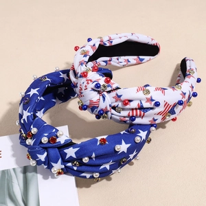 Serre-têtes Fête de l'Indépendance USA avec strass et perles rouges blancs bleus