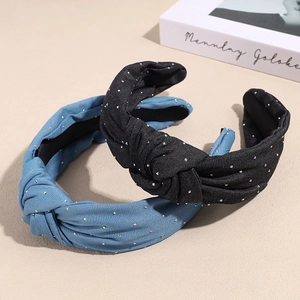 Geknotetes Denim-Haarband-Set mit funkelnden Strasssteinen in Marineblau und Schwarz
