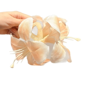 Elegant pale apricot lily flower hair claw clip for women's bun hairstyle styling
