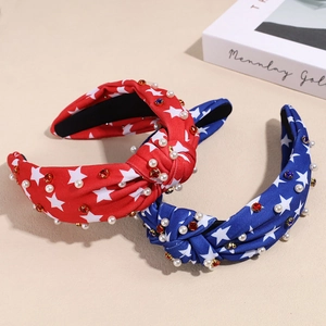 Bandeaux noués style drapeau USA rouge et bleu avec des perles et strass scintillants