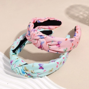 Bandeaux noués pour filles avec imprimé papillon en tissu rose et bleu clair lot de 2