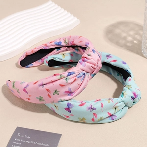 Serre-têtes noués larges pour filles avec imprimés papillons et fleurs en rose et bleu