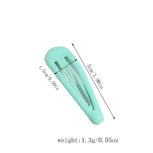 Detailed size view of mint green teardrop metal hair clip with 5cm length and dimensions