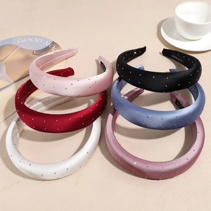 Women's Vintage Satin Padded Headband With Starry Rhinestone Elegant Handmade Hair Hoop For Daily Party Hair Accessories