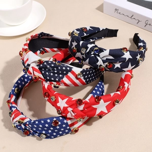 Three-piece American flag knotted headbands with rhinestones for Independence Day