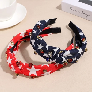 USA Independence Day knot headband set with sparkling red, white, and blue rhinestones