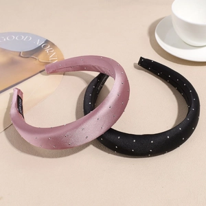 Elegant satin padded headbands with rhinestones in pink and black for high crown hair