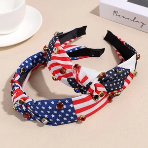 U.S. Independence Day knotted headbands with American flag patterns and colorful rhinestones