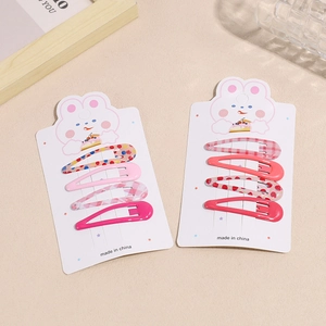 Set of 8 cute pink teardrop hair clips with strawberry and dot prints on display cards