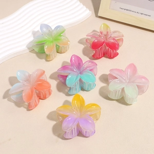 Molla per Capelli a Forma di Fiore di Frangipane Sfumato Clip a Squalo in Resina per Donna Bambini Elegante Copricapo
