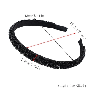 Detail showing dimensions of elegant black crystal headband with 1.5cm width