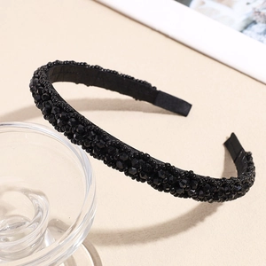 Handmade Black Crystal Beaded Headband Luxury Padded Satin Alice Band Elegant Vintage Hair Hoop Accessories For Women Party