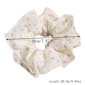 Grand chouchou floral avec bordure en dentelle 20cm élastique cheveux crème