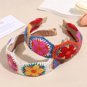 Bohemian Handmade Crochet Flower Headband For Women Wide Knitted Floral Hair Band Sweet Retro Style Hair Accessories