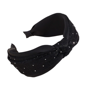 Elegant black knotted headband with starry silver rhinestones and high volume style