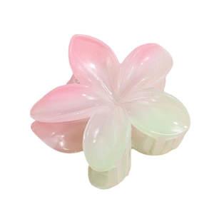 Pinza per capelli a fiore con sfumatura rosa e verde e design frangipane