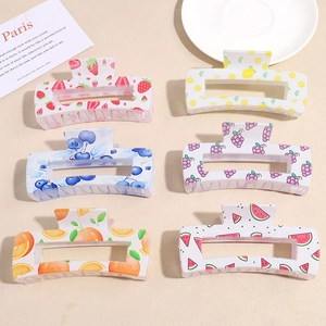 Korean Style Fresh Fruit Pattern Hair Claw Clip Large Rectangular Plastic Hairpin For Women Summer Daily Hair Accessories