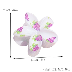 Floral claw clip featuring purple grape patterns with 8cm by 7cm size dimensions