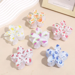 Sweet Flower Hair Claw Clip Acrylic Fruit Pattern Shark Clip Hair Accessory For Women Children Daily Hair Styling Jewelry