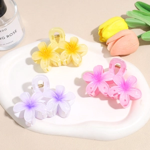 Pinces à cheveux fleurs en acrylique jaune, rose et violet pour coiffures élégantes