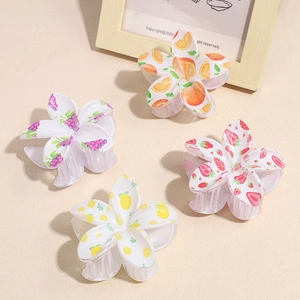 Floral hair claw clips with fruit patterns like strawberry and lemon for women hairstyles