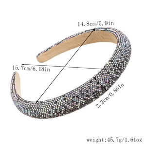 Detail view of crystal headband with precise dimensions and light gradient rhinestones