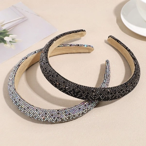 Luxury rhinestone padded headbands in gradient silver and black with sparkling crystal finish