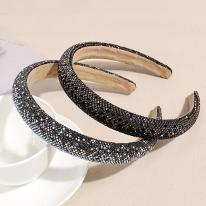 Handmade Padded Rhinestone Headband For Women Sparkly Crystal Hair Band Korean Style Fashion Hair Accessories Silver Black