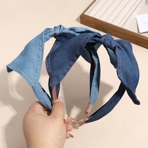 Denim-Haarreif-Set in hell- und dunkelblauer Waschung mit Kontrastnähten für Frauen