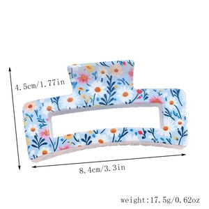 Detailed dimensions of the light blue daisy floral rectangular hair claw clip