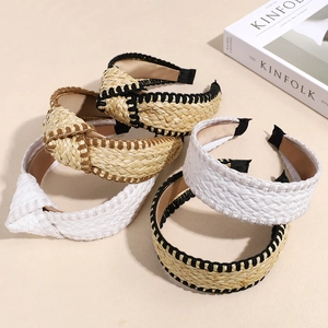 Bohemian Wide Straw Woven Knotted Headband For Women Elegant Summer Beach Vacation Straw Hair Hoop Elegant Hair Accessories