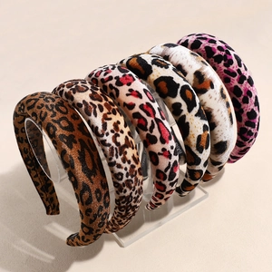 Vintage Leopardenmuster Gepolstertes Schwamm Haarband Für Damen Breit Samt Stoff Haarreif Mode Retro Handgefertigter Haarschmuck