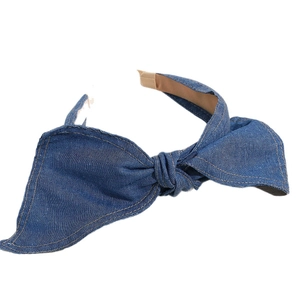 Breiter Haarreif aus Denim mit blauer Schleife und rutschfestem Futter für Damen