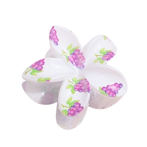 Floral hair claw clip with purple grape print and elegant five-petal flower design