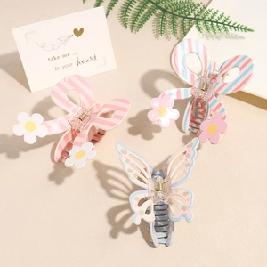 Pinze per Capelli in Stile Coreano Farfalla Fiore Stampato Plastica Metallo Elegante Clip a Squalo per Donna Accessori Capelli