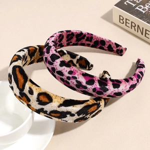 Gepolsterte Haarreifen mit Leopardenmuster aus braunem und rosa Samt für Damen