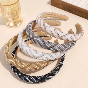 Serre-Tête Rembourré Large de Luxe avec Künstliche Perles et Strass pour Femmes Élégant Serre-Tête en Tissu Incrusté pour Mariage Banquet Fête Bijoux