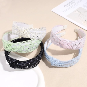 Serre-têtes en dentelle à nœud avec strass en cinq couleurs pour un style élégant